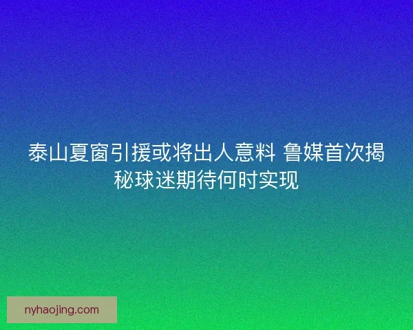 泰山夏窗引援或将出人意料 鲁媒首次揭秘球迷期待何时实现